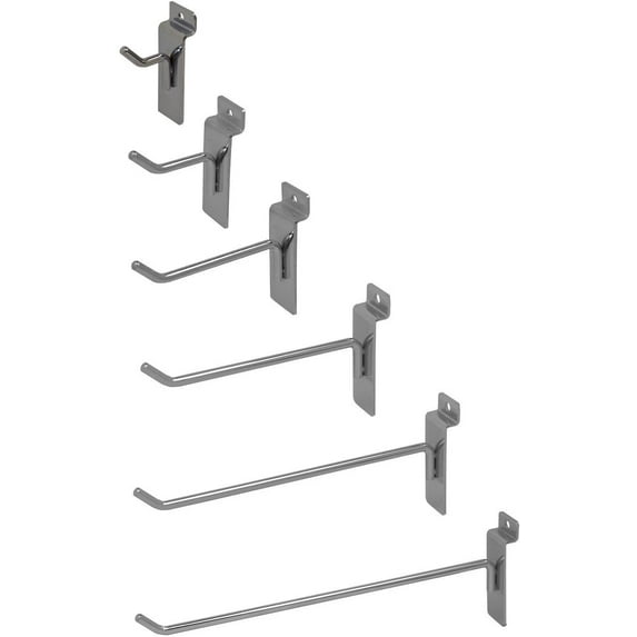 6" Chrome Slatwall Hooks, Slatwall Display Panel Hangers - 6 Pack