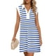 thumbnail image 1 of Vestido MEROKEETY 2025, verano, manga corta, cuello en V, a rayas, azul, 1 of 8