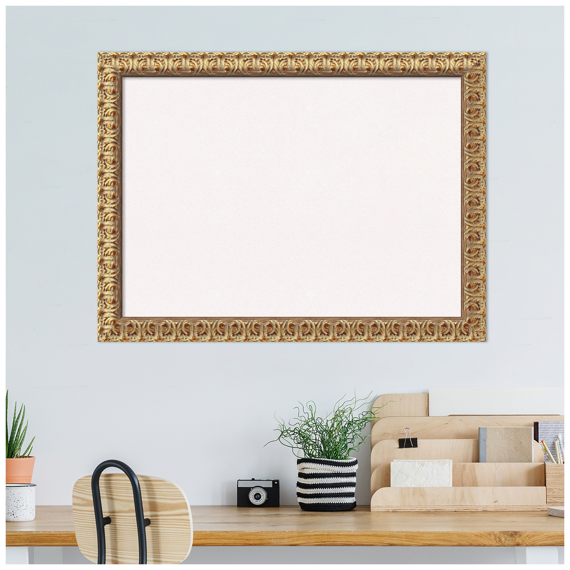Amanti Art White Cork Board Wood Framed Florentine Gold Bulletin Board 31 in. x 23 in.