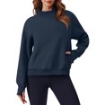 thumbnail image 2 of Women's Sweatshirt Long Sleeve Casual Comfort Loose Lightweight High Neck with Pocket Solid Color Fashion Top for Women Daily Wear,Navy,S, 2 of 6