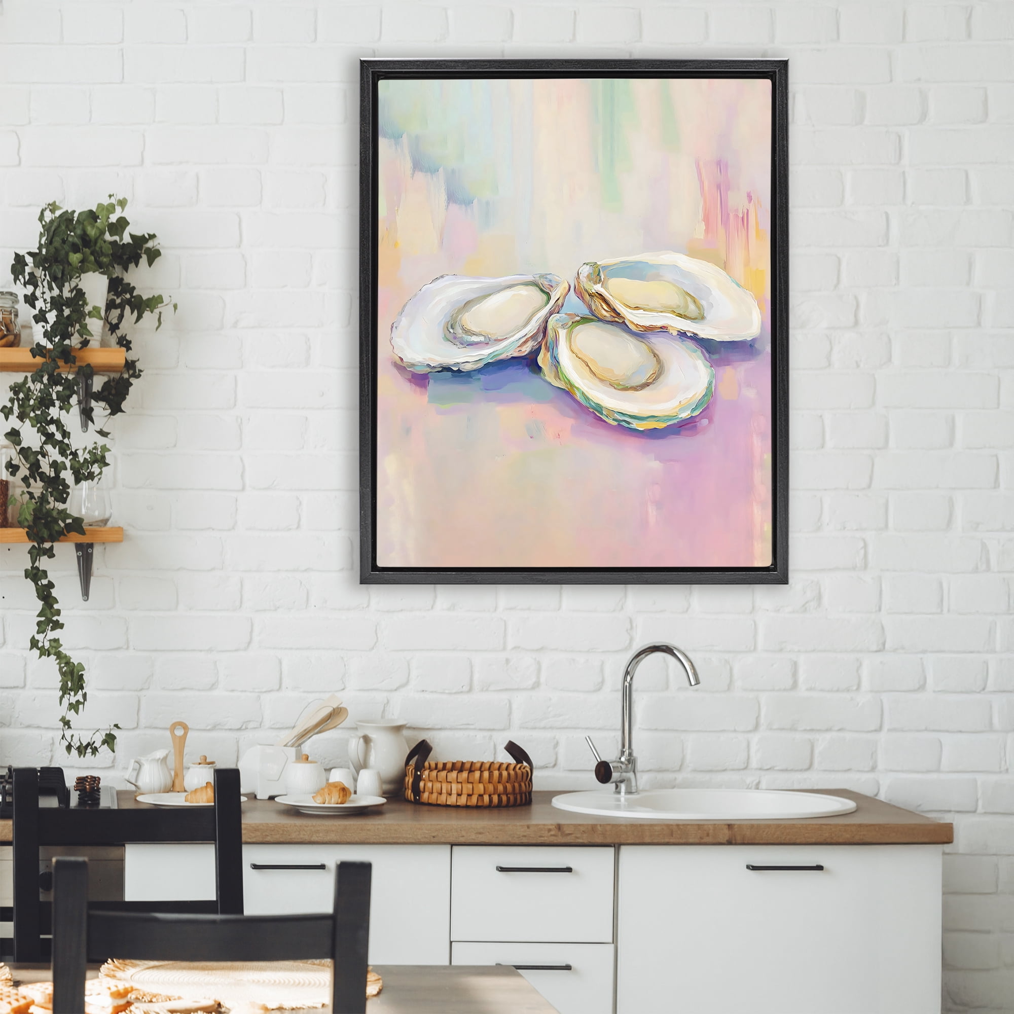 Stupell Industries Pastel Oysters Harmony Black Framed Floater Canvas Wall Art, design by The Prints Vibe