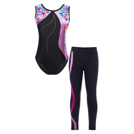 YiZYiF Girls Ballet Set Sleeveless Gymnastics Leotard Cartoon Bodysuit with Long Pants Gym Suit Dance Wear Heart 8