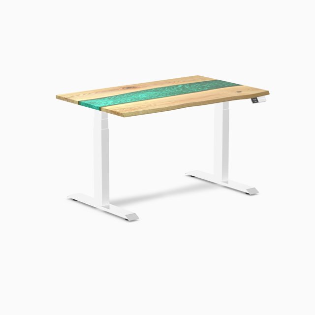 Desky Bureau Assis-Debout en Bois Dur à Résine Double - Frêne Blanc Rivière Émeraude / 48 x 30 Pouces / Blanc