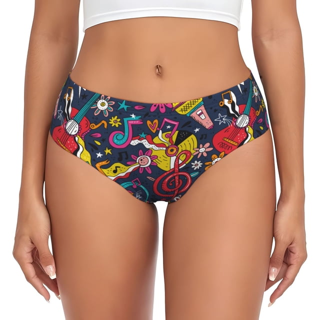 Fotbe Rock Music Calzones Estampados para Mujer – Ropa Interior de Algodón, Cómoda, Suave y Elástica-Medium