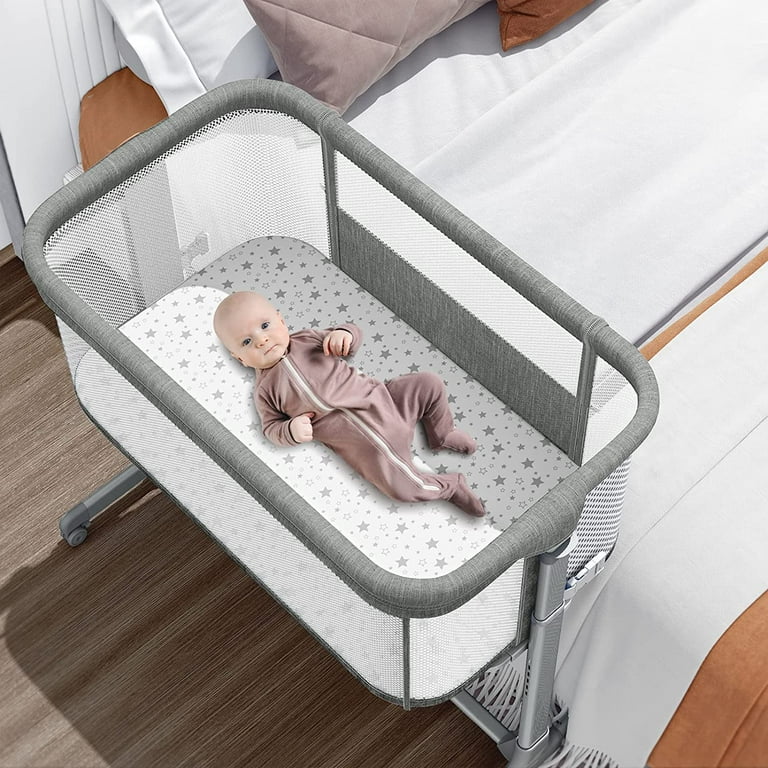 Vanjua Baby Bassinet Bedside Crib for Baby Sleeper, Portable Mesh Bassinet with Wheels & Comfy Mattress, Height Adjustable Baby Bed for Infants & Vanjua Baby Bassinet Bedside Crib for Baby Sleeper, Portable Mesh Bassinet with Wheels & Comfy Mattress, Height Adjustable Baby Bed for Infants &