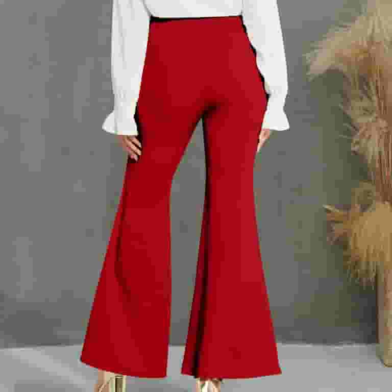 パンツ Red Sailor Wool Trousers Pants Wancir Womens Classy High Waist Double Breasted Flared