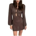 thumbnail image 3 of Taqqpue Women Beach Crochet Cover Ups Summer Solid Color Knit Swimwear Mesh Bathing Suit Hollow Out Dress Plus Size Vacation Swimsuit, 3 of 6