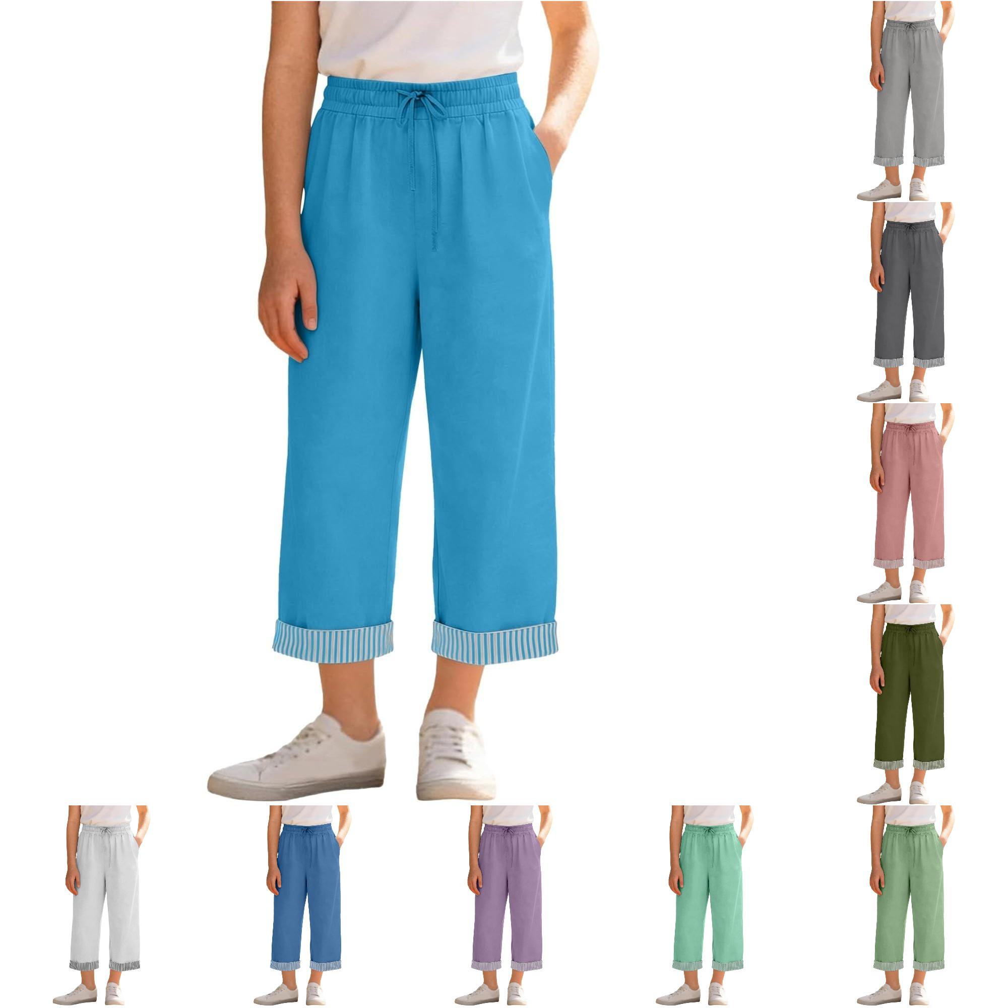 Girls High Waist Like Striped Culottes Casual Summer Pants with and Pockets Comfortable Straight Leg Cropped Wide Leg Trousers for Kids Cropped Leggings Girls 13-14 Years