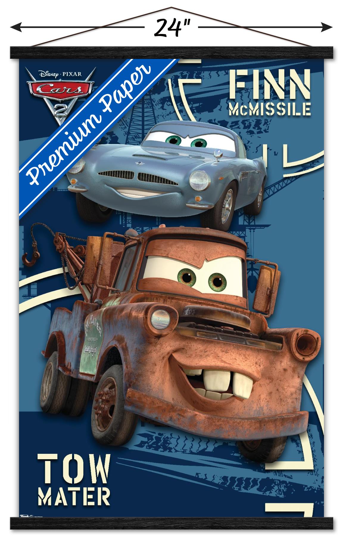 Disney Pixar Cars 2 - Secret Mission Wall Poster with Wooden Magnetic Frame, 22.375" x 34"