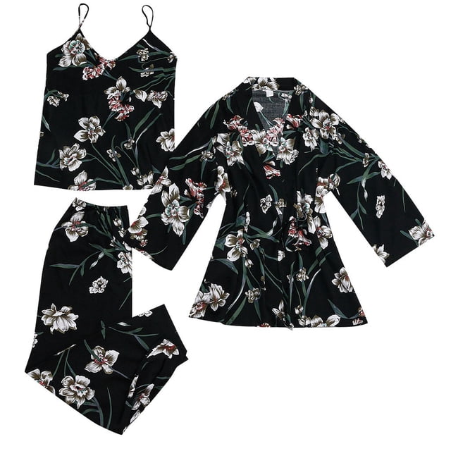 Fgnfyis Ensemble de Pyjama 3 Pcs à Manches Longues pour Femmes, Noir TTG