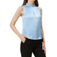 thumbnail image 4 of Allegra K Women's Ruffle Neck Pleated Front Summer Sleeveless Satin Blouse, 4 of 5