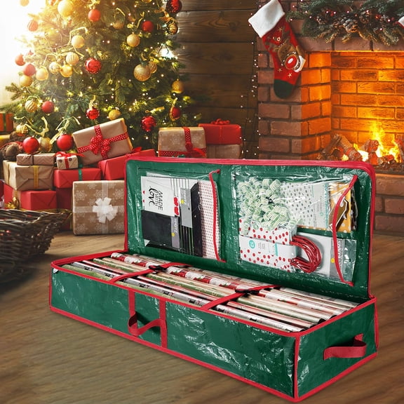 Christmas Decoration Items Storage Bag Wrapping Paper Storage Box PE Multifunctional Organizing Bag, with Built-in Storage Compartment, Waterproof and Dustproof(40.5x14x6in)