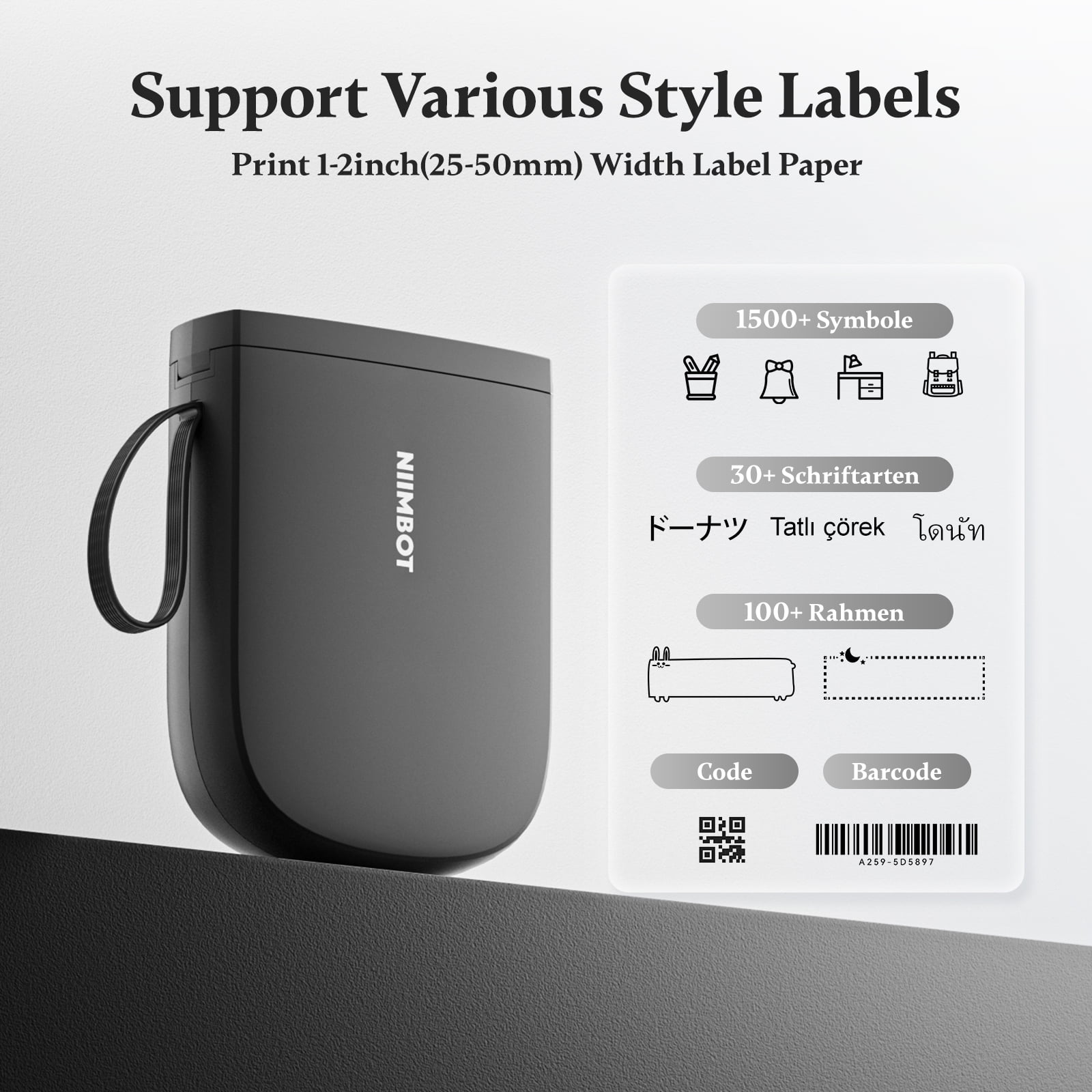 NIIMBOT D11 Upgraded HD 300 dpi Label Maker Mini Bluetooth Wireless Label Printer Inkless Labeler Rechargeable（Black)