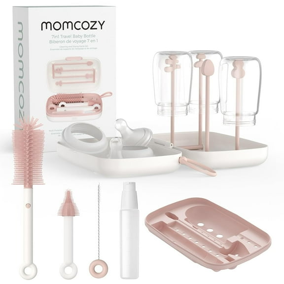Momcozy Juego De Cepillos Para Limpiar Biberones 7 En 1, Kit Limpiador de Biberones con Cepillo de Silicona Rosa
