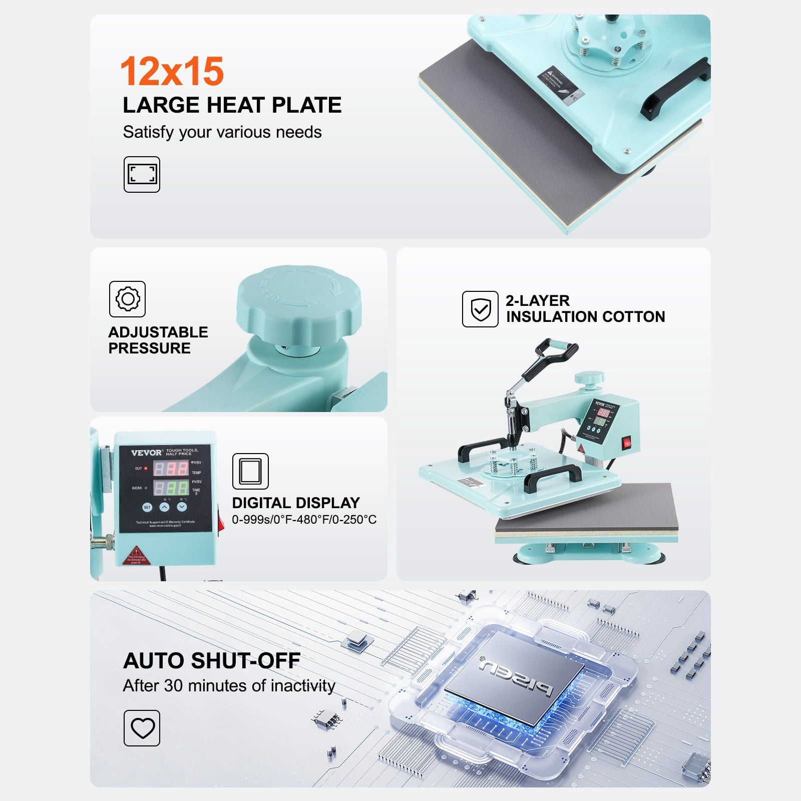 12x15 Inch 5-in-1 Heat Press for T-Shirts, 30oz Tumbler, Green Digital Transfer Machine