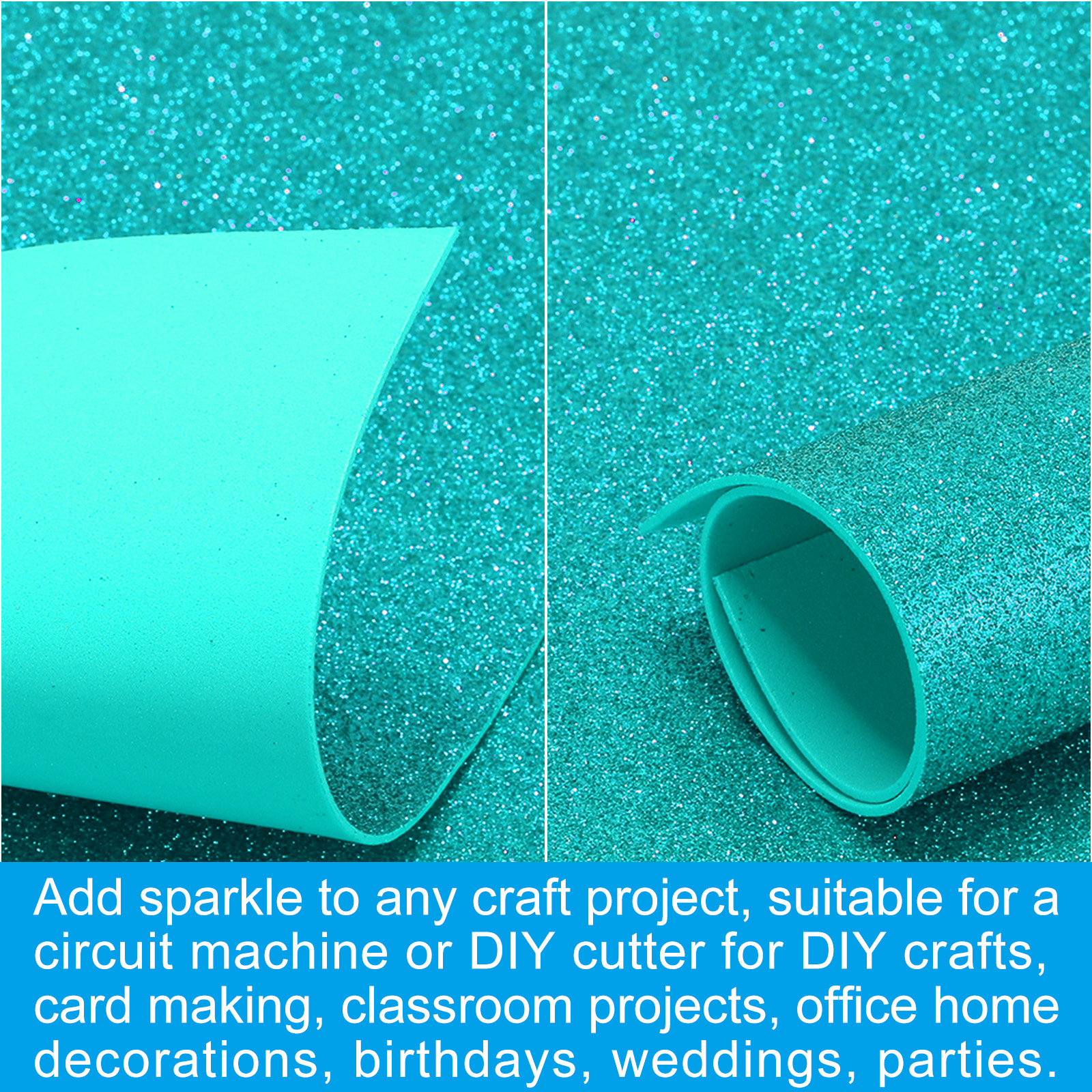 Uxcell 2mm(1/10") Thick Non Adhesive Glitter Foam Sheet 16x24inch(40x60cm) Blue Green, EVA Shiny Foam Board for Craft, 6 Pcs