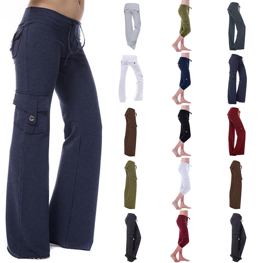 Fatuov Womens Wide Leg Pants High Waist with Pockets Stretch Yoga Pant Workout Casual Pants