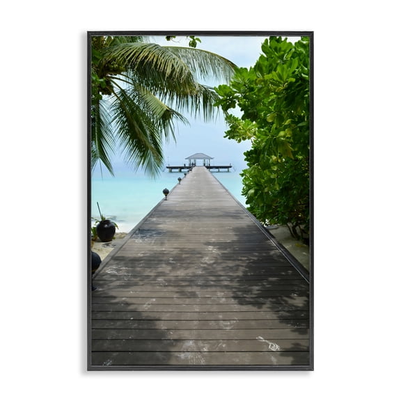 Stupell Industries Coastal Palm Tree Shaded Dock Black Framed Giclee Art, 12 x 18, by LSR Design Studio
