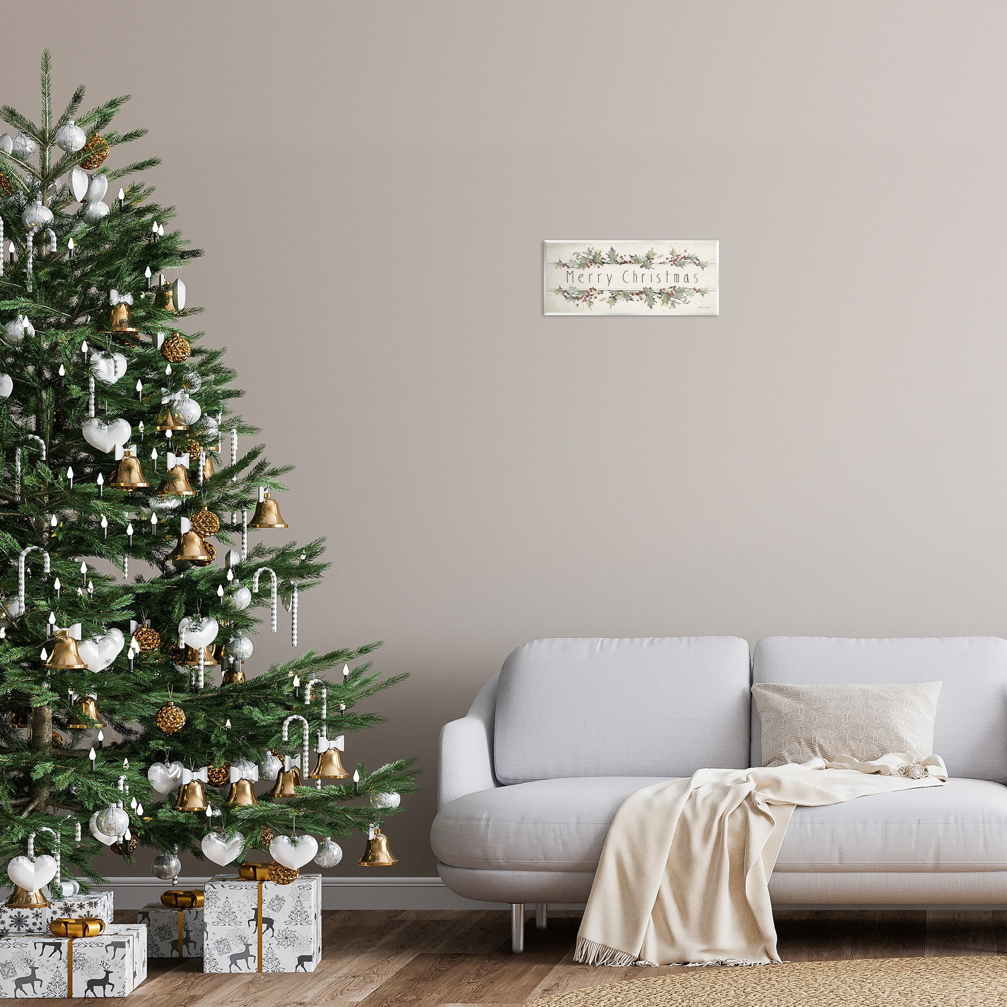 Stupell Industries Merry Christmas Sentiments Winter Holly Florals Inspirational Painting Unframed Art Print Wall Art, 7 x 17