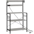 thumbnail image 1 of HOMCOM Kitchen Baker's Rack with Power Outlet, Coffee Bar Station with Adjustable Shelves and Hooks, Distressed Grey, 1 of 7