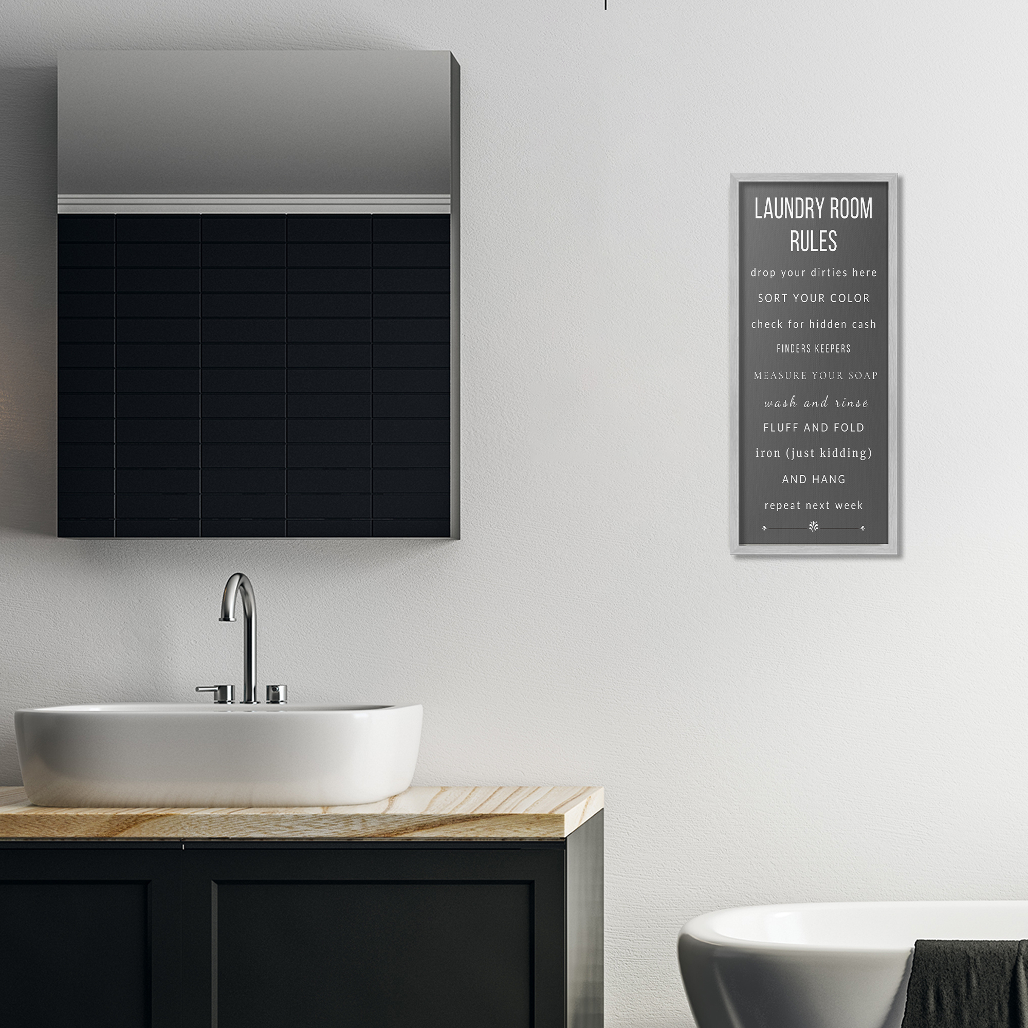 Grey Rules of Laundry Room Gray Framed Giclee Art, design by Julia Frost