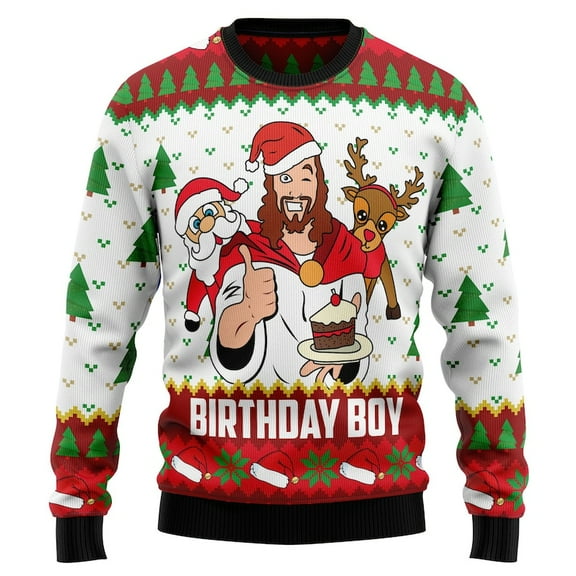 Funny Jesus Birthday Boy Christmas Sweater, Ugly Xmas Sweatshirt, Religious Holiday Sweater, Christmas Party Gift