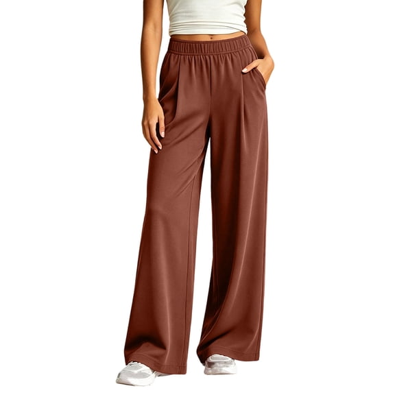 Vrorvz Womens Long Pants Elastic Waisted Straight Leg Pant Casual Loose Summer Trouser Stretch Trouser with Pocket