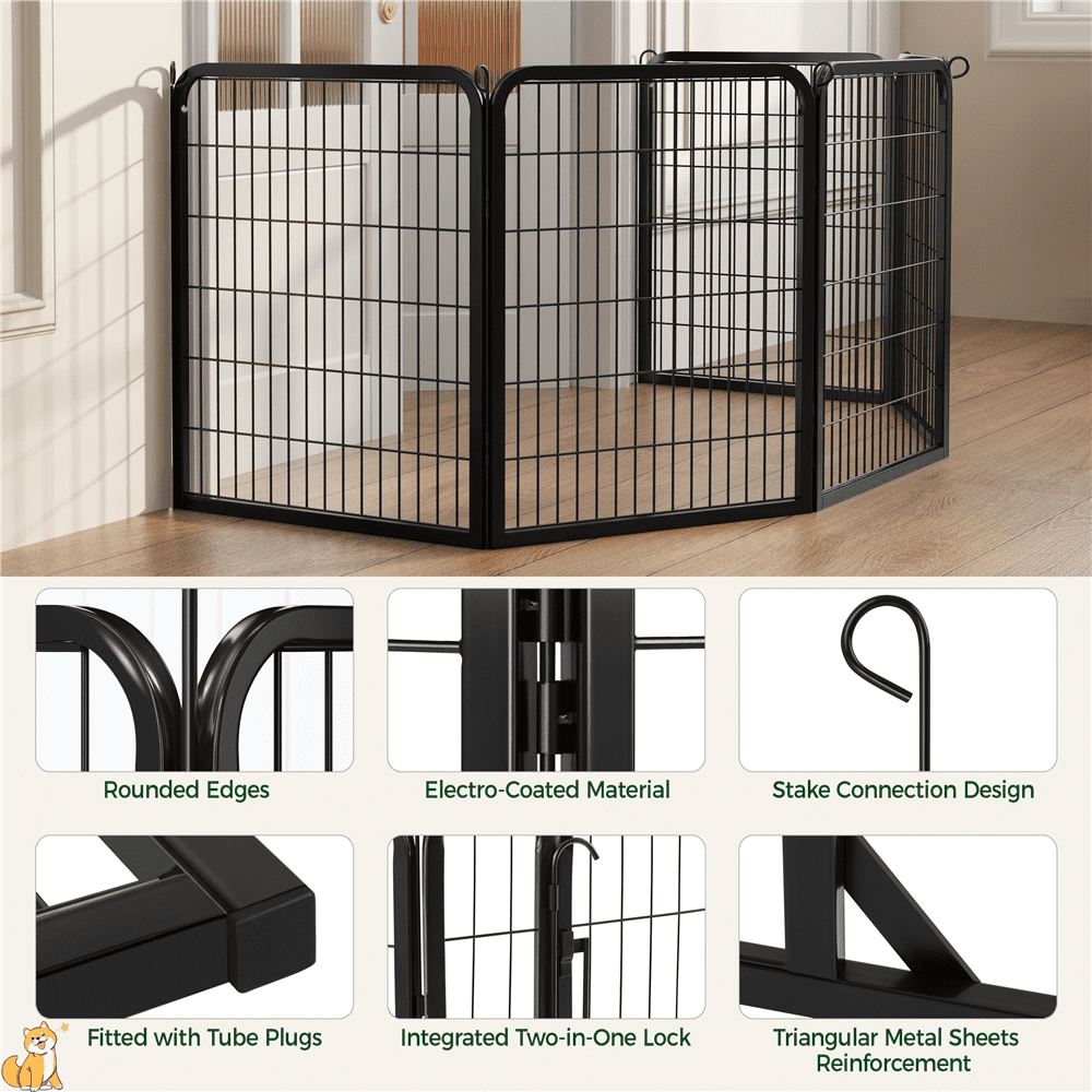 Yaheetech 31.5" H 6-Panel Portable Steel Pet Playpen with Door for Camping, Black