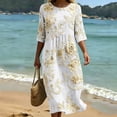 thumbnail image 4 of VBVC Women's and Women's Plus 3/4 Sleeve Midi Dress, Summer Casual Crew Neck Dress For Women, Ladies' Loose Fit Floral Dress with Pockets,White,S-5XL, 4 of 8