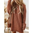 thumbnail image 5 of Women'S Cable Knit Casual Long Sleeve Loose Crew Neck Pullover Mini Sweater Dress Fall Winter Outfits Caramel Color M, 5 of 6