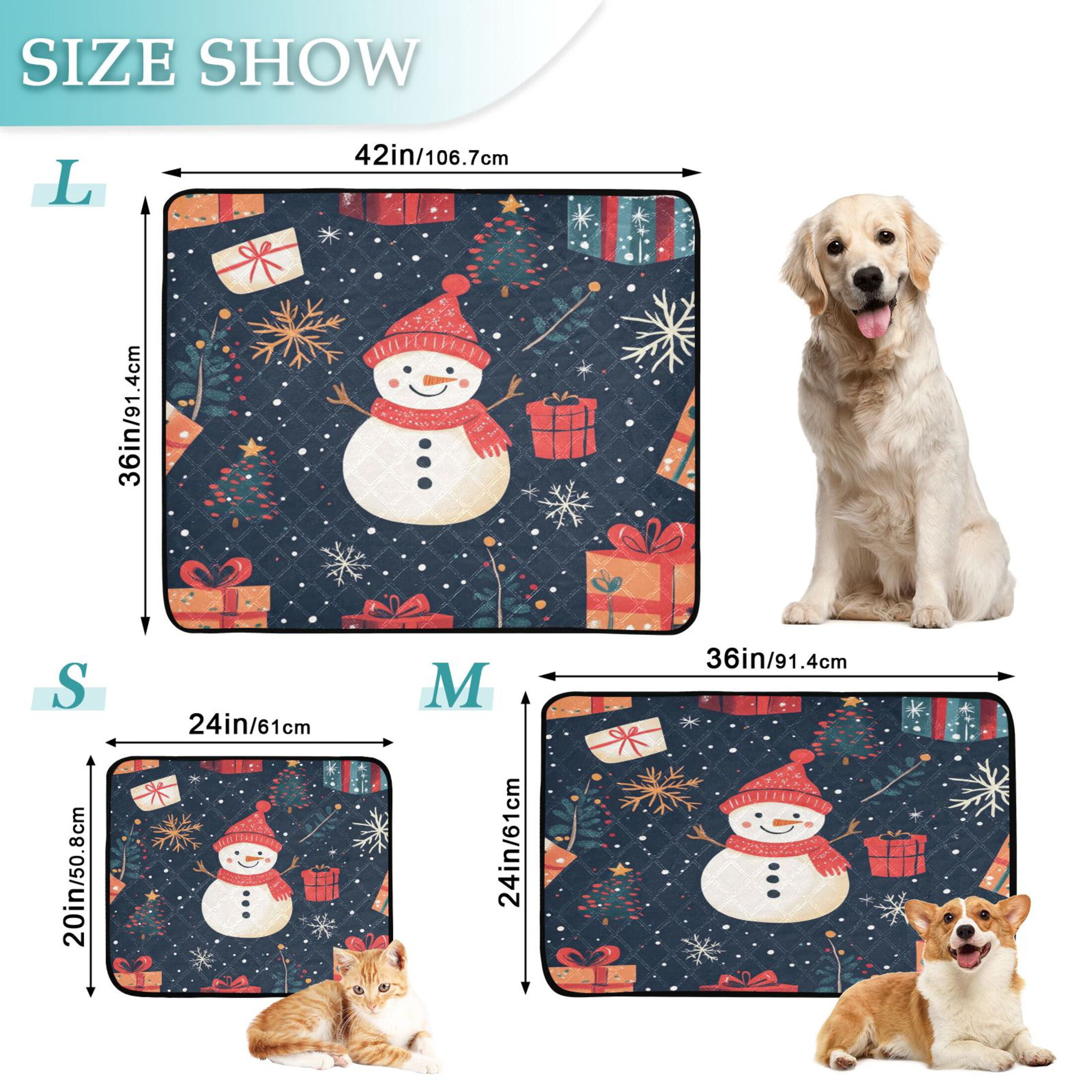 Qxltty Illustration Of Christmas Snowman and Trees Cat litter Pads Pet Set of 3 Diaper Mats Center Anti-leakage Layer Absorbent Soft and Comfortable
