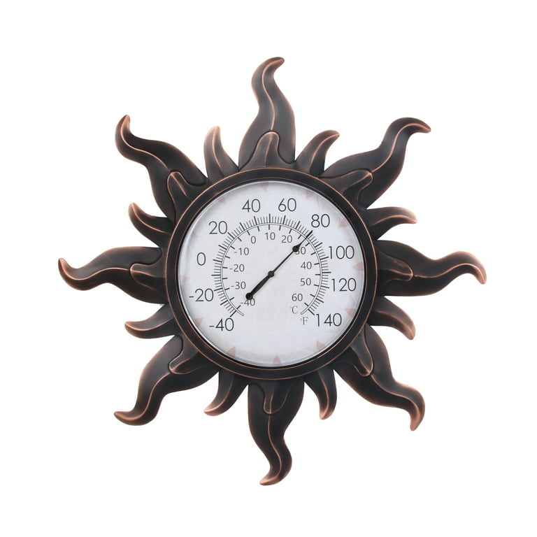 Mainstays Outdoor 19in. H x 19in. W x 1.6in. D Brown Sun Clock Thermometer  Wall Art 