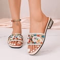 thumbnail image 4 of pwidon Women's Block Heel Slide Sandals Square Open Toe Slip On Boho Multicolor Bead Rhinestone Decor Casual Dress Mules White 7, 4 of 4