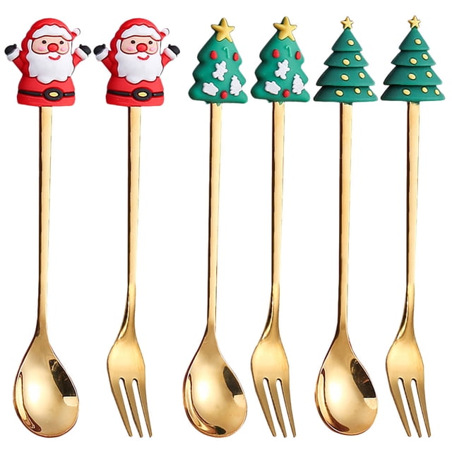 MasteelfCA 1 Set of Stainless Steel Spoons Dessert Spoons Christmas Tableware Cake Serving Forks