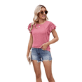 thumbnail image 2 of Blusas Casuales de Corta con Volantes para Mujer, Lindas Camisetas de Punto Acanaladas de Color Liso. Rosa S, 2 of 10