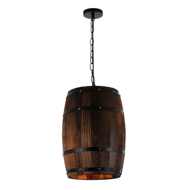 Yinanstore Vintage Wood Barrel Shade Pendant Light Retro Adjustable Chain Hanging Lights Creative Unique Ceiling Pendant Light Fixtures Rustic Lamp