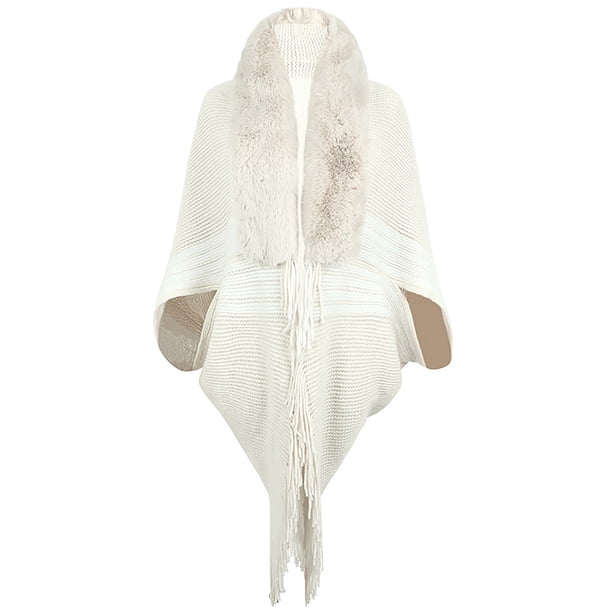 Capa de mujer, abrigo tipo chal grueso y suelto de punto, bufanda de cuello artificial, abrigo con capucha, capa para mujer