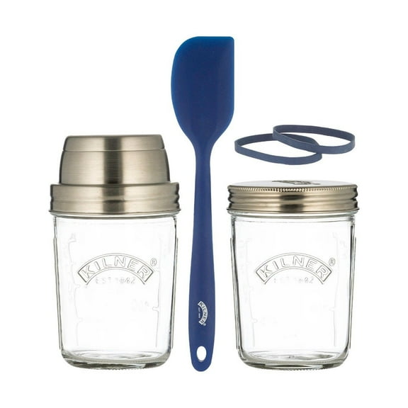 KILNER Create and Make 2-Piece Glass Sourdough Starter Set with Lids and Silicone Spatula