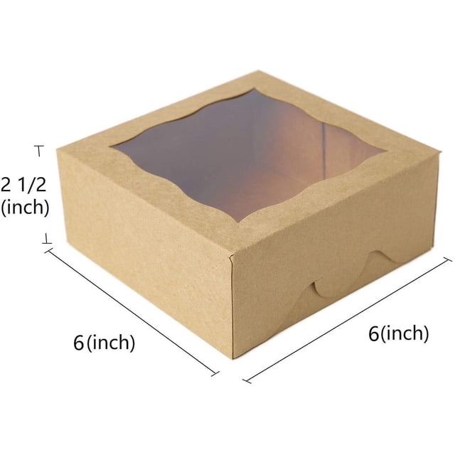 Cajas de panadería YONGSHENG marrones con ventana de PVC 6x6x2.5 pulgadas paquete de 12