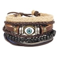thumbnail image 3 of Pulsera de cordón de cuero tejido para hombres y mujeres, brazalete moderno ojos cuentas de cuero, 3 of 9