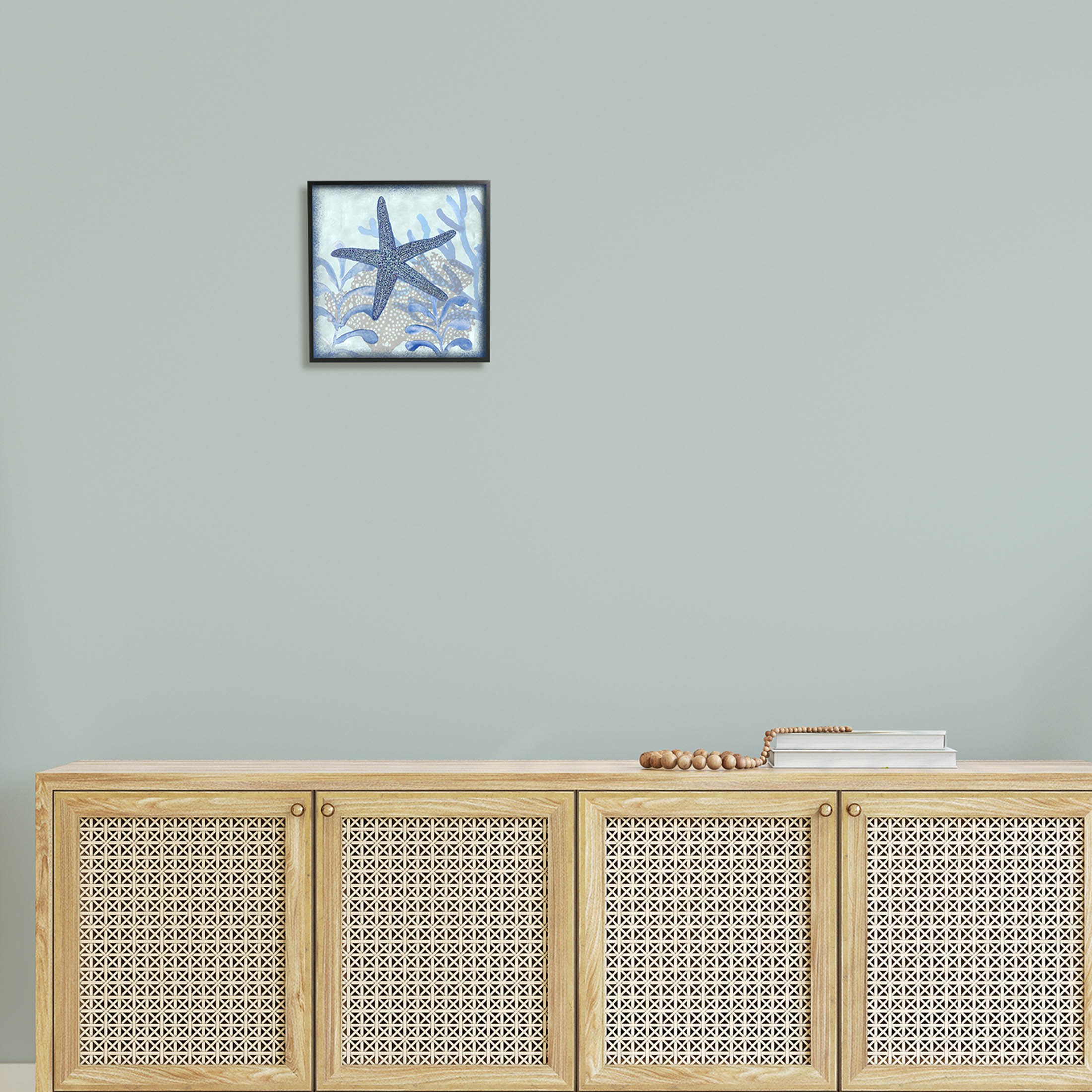 Vivid Blue Starfish Marine Life Animals & Insects Graphic Art Black Framed Art Print Wall Art