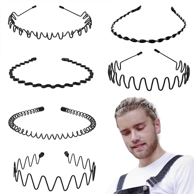 Diadema de Metal ondulada, diadema de primavera, diadema deportiva a la moda, Unisex, elástica negra, antideslizante, accesorios sencillos para la cabeza