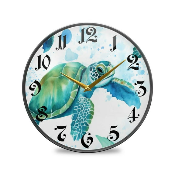9.5" Round Silent Wall Clocks Turtles in Ocean Acrylic Battery Operated Clock Non-Ticking Clocks Bedroom Living Room Home Decorative