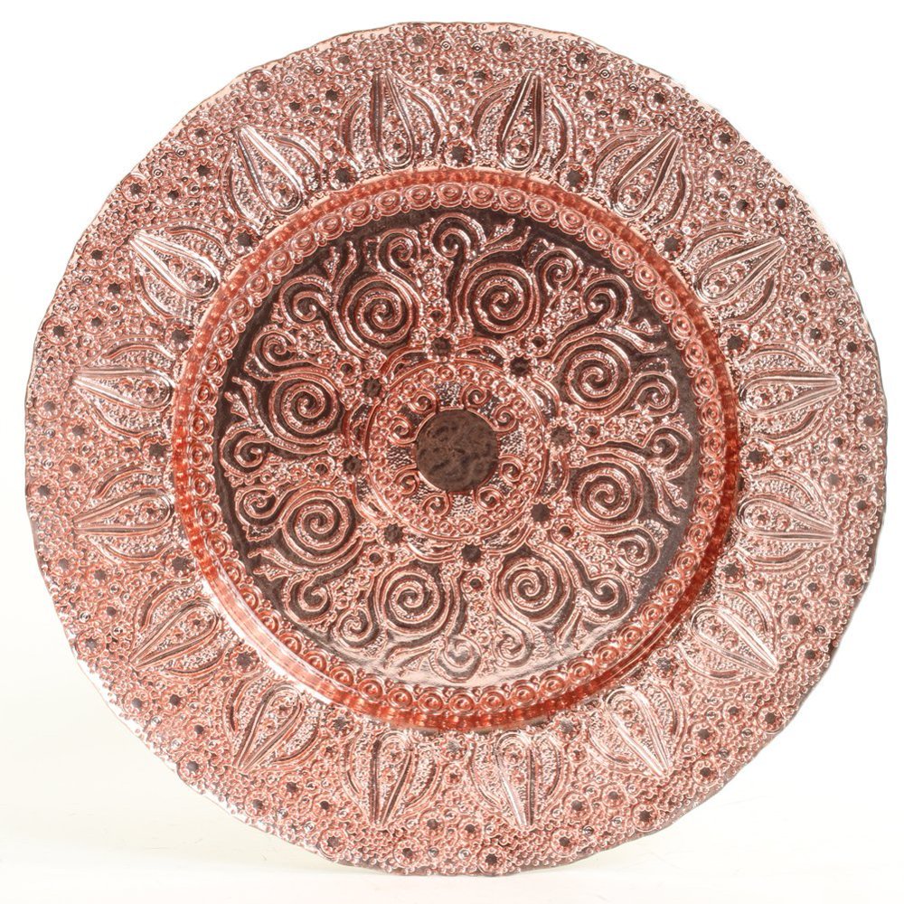 Koyal Wholesale Bulk Morocco Glass Charger Plates, Set of 4, Rose Gold
