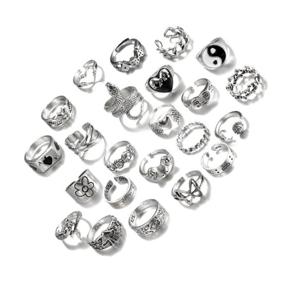 WINDLAND 24pcs Gothic Rings Set For Men And Women With Unique Designs Open Rings Jewelry