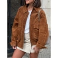 thumbnail image 4 of Chaqueta Vintage de Ante Sintético para Mujer, con Cremallera, Cuello de Solapa, Estilo Motero Corto. Marrón XL, 4 of 8