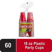 Solo Disposable Plastic Cups, Red, 18oz, 60 count