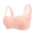 thumbnail image 3 of Swuxness Women's Push Up Wireless Bra, Womens Bras, Women Solid Color Wide Strap Back Closure Thin Full Cup Side Support Push Up Bra Pink, 38/85BC, 3 of 5