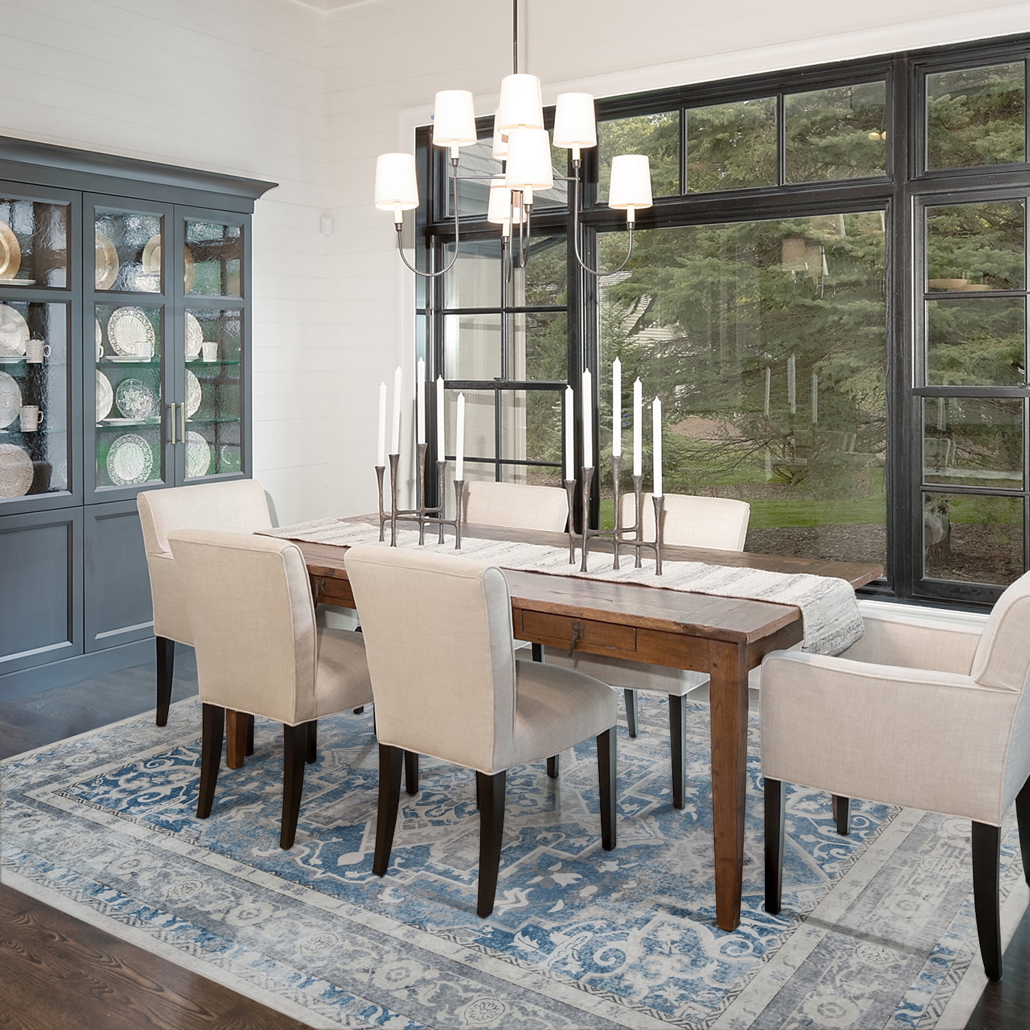 SIXHOME Area Rug 6'x9' Soft Washable Rugs for Living Room Non Slip Carpet Vintage Medallion Bedroom Indoor Floor Rugs Distressed Blue and Cream