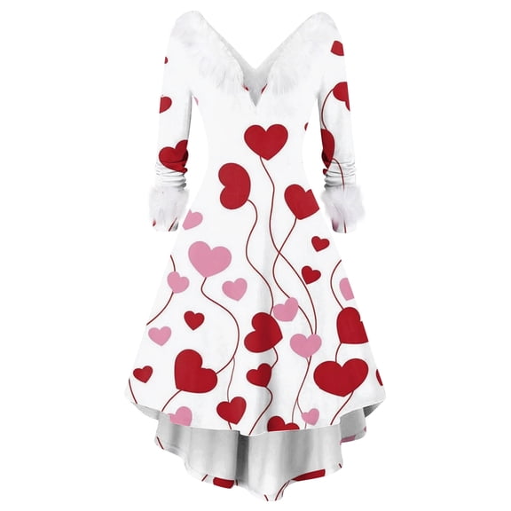 2026 Valentines Day Dresses for Women V Neck High Low Vintage A-Line Swing Party Cocktail Dress White M